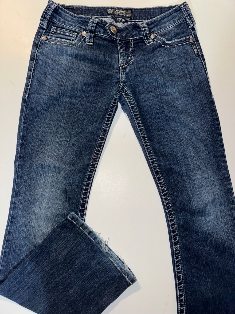 Y2K Tuesday Silver Jeans Dark Blue Stretch Bootcut Jeans‎ - Women size 29/31